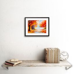 "Artery8 Wall Art Print Autumn Forest Landscape Art Framed 9x7 inch in Black - Size: W7"" x H9""" - thumbnail 2