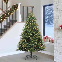 Berkfield Home Artificial Hinged Christmas Tree 300 LEDs Green 240 cm - thumbnail 1