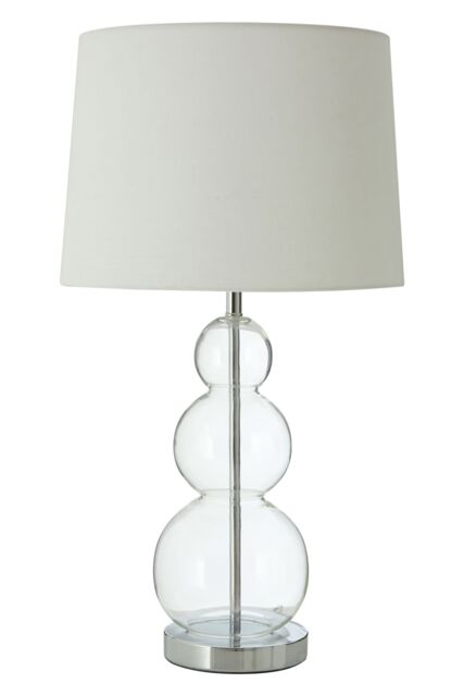 Orsina Table Lamp with EU Plug, Chrome Base with Glass Orb Detail, White Fabric Shade Modern Table Light - image 1