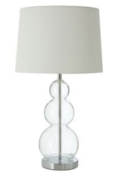 Orsina Table Lamp with EU Plug, Chrome Base with Glass Orb Detail, White Fabric Shade Modern Table Light