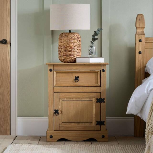 Birlea Corona Large 1 Door 1 Drawer Bedside Cabinet Bedside Mexican Chest in Natural - image 1