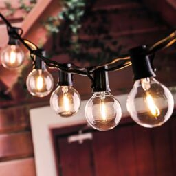 ENER-J 7.6m Solar Outdoor String Lights with 25 G40 LEDs, USB Rechargeable, IP64 Waterproof, Warm White for Garden & Patio Parties