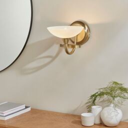 Netlighting Cagney 1 Light Wall Light Antique Brass with White Glass Shade G9 in Yellow - thumbnail 4