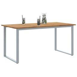 Berkfield Home Outdoor Dining Table Grey 160x80x75 cm Steel&Solid Wood Acacia - Size: 160 x 80 x 75 cm - thumbnail 3