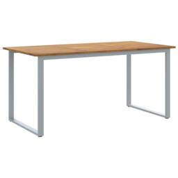Berkfield Home Outdoor Dining Table Grey 160x80x75 cm Steel&Solid Wood Acacia - Size: 160 x 80 x 75 cm - thumbnail 1