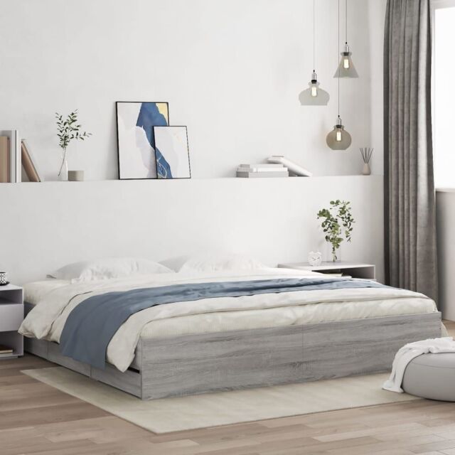 Berkfield Home Bed Frame with Drawers without Mattress Grey Sonoma 160x200 cm - image 1