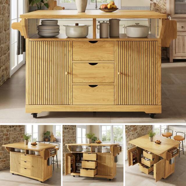 BTM Folding Kitchen Trolley Rolling Serving Cart Natural Brown - image 1