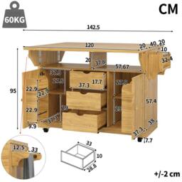 BTM Folding Kitchen Trolley Rolling Serving Cart Natural Brown - thumbnail 8