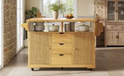 BTM Folding Kitchen Trolley Rolling Serving Cart Natural Brown - thumbnail 7