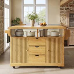 BTM Folding Kitchen Trolley Rolling Serving Cart Natural Brown - thumbnail 6