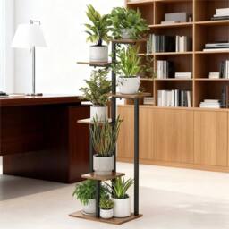 PAWNORA Metal Wooden Plant Stand in Black - thumbnail 5