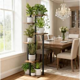PAWNORA Metal Wooden Plant Stand in Black - thumbnail 4