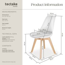 tectake Dining Chair Set Frederikke Set Of 2 - White - Size: 2 Pack - thumbnail 6