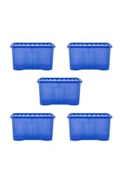 Wham Crystal 5 x 60L Stackable Plastic Storage Boxes with Lids in Blue - thumbnail 4