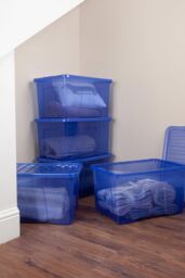Wham Crystal 5 x 60L Stackable Plastic Storage Boxes with Lids in Blue - thumbnail 1