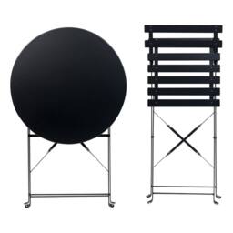 Wyld and Coco Black Metal 3 Piece Folding Bistro Set Slatted Steel Chairs - thumbnail 8