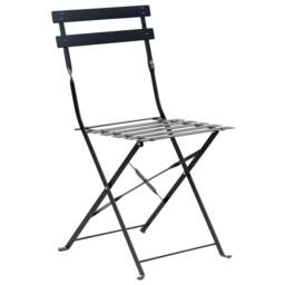 Wyld and Coco Black Metal 3 Piece Folding Bistro Set Slatted Steel Chairs - thumbnail 3