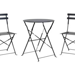 Wyld and Coco Black Metal 3 Piece Folding Bistro Set Slatted Steel Chairs - thumbnail 2