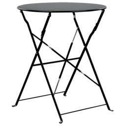 Wyld and Coco Black Metal 3 Piece Folding Bistro Set Slatted Steel Chairs - thumbnail 7