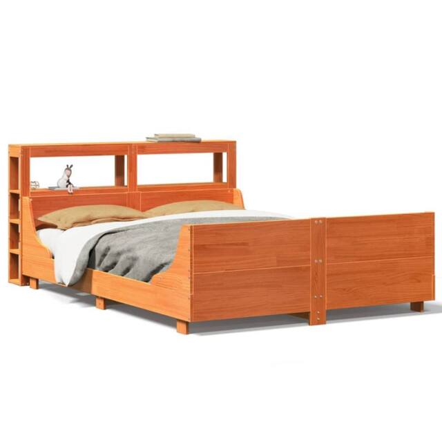Berkfield Home Bed Frame without Mattress Wax Brown 135x190 cm Double Solid Wood Pine - image 1