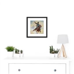 Artery8 Leigh The Roping Cowboy Lasso Horse Painting 8X8 Inch Square Wooden Framed Wall Art Print Picture with Mount in Black - thumbnail 2