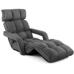 Costway Foldable Lazy Sofa Chaise Lounger w/6 Adjustable Positions Floor Chair in Grey - thumbnail 5