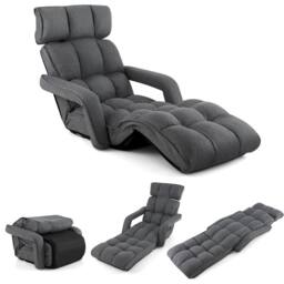 Costway Foldable Lazy Sofa Chaise Lounger w/6 Adjustable Positions Floor Chair in Grey