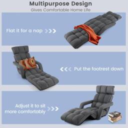 Costway Foldable Lazy Sofa Chaise Lounger w/6 Adjustable Positions Floor Chair in Grey - thumbnail 7