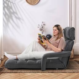 Costway Foldable Lazy Sofa Chaise Lounger w/6 Adjustable Positions Floor Chair in Grey - thumbnail 4