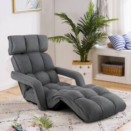 Costway Foldable Lazy Sofa Chaise Lounger w/6 Adjustable Positions Floor Chair in Grey - thumbnail 3