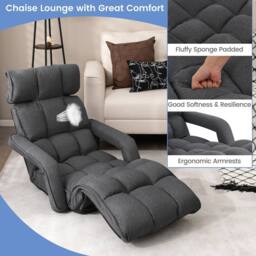 Costway Foldable Lazy Sofa Chaise Lounger w/6 Adjustable Positions Floor Chair in Grey - thumbnail 8