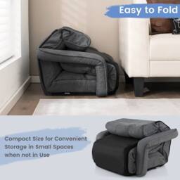 Costway Foldable Lazy Sofa Chaise Lounger w/6 Adjustable Positions Floor Chair in Grey - thumbnail 9