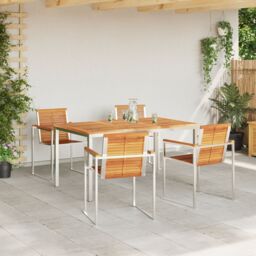 Berkfield Home 5 Piece Garden Dining Set Solid Wood Acacia in Brown - thumbnail 4