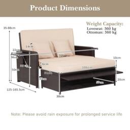 EONLION Patio Rattan Daybed Set Wicker Loveseat Sofa With Multipurpose Ottoman - thumbnail 2