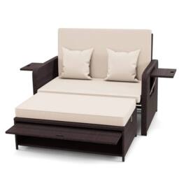 EONLION Patio Rattan Daybed Set Wicker Loveseat Sofa With Multipurpose Ottoman