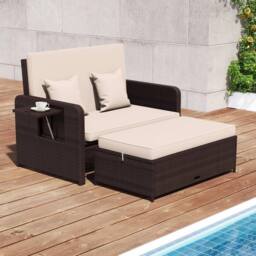 EONLION Patio Rattan Daybed Set Wicker Loveseat Sofa With Multipurpose Ottoman - thumbnail 8