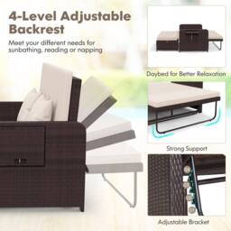 EONLION Patio Rattan Daybed Set Wicker Loveseat Sofa With Multipurpose Ottoman - thumbnail 6
