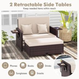 EONLION Patio Rattan Daybed Set Wicker Loveseat Sofa With Multipurpose Ottoman - thumbnail 3