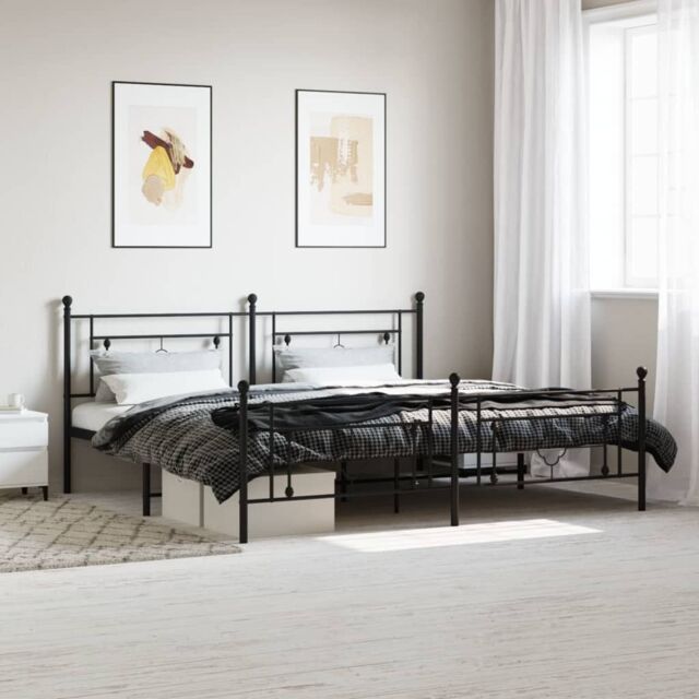 Berkfield Home Metal Bed Frame without Mattress with Footboard Black 193x203cm - Size: 193x203 cm - image 1