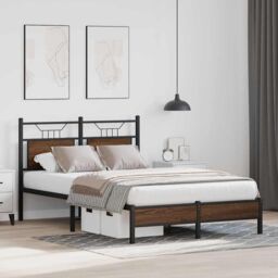 Berkfield Home Bed Frame without Mattress Brown Oak 120x200 cm Engineered Wood - Size: Small Double - thumbnail 4