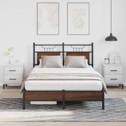 Berkfield Home Bed Frame without Mattress Brown Oak 120x200 cm Engineered Wood - Size: Small Double - thumbnail 5