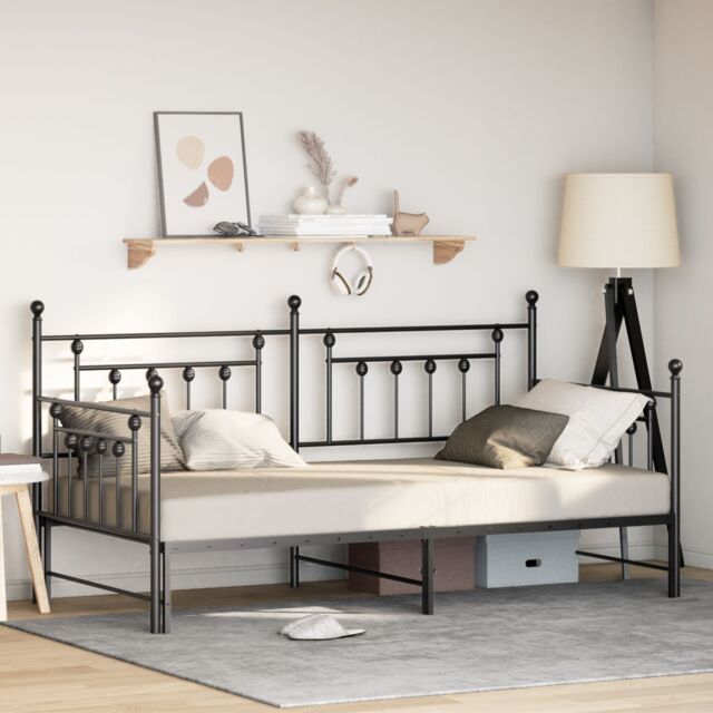 Berkfield Home Black Daybed Frame with Trundle, 90x200 cm, Made of Steel - Size: 90x200 cm - image 1