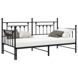 Berkfield Home Black Daybed Frame with Trundle, 90x200 cm, Made of Steel - Size: 90x200 cm - thumbnail 3