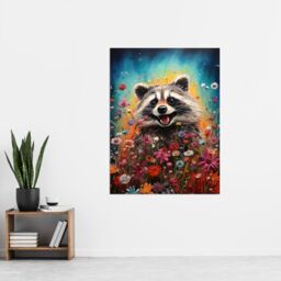 Artery8 Wall Art Print Gleeful Racoon Quirky Portrait Spring Makes Everything Better Oil Painting Kids Bedroom Blooming Wildflower Meadow Poster - thumbnail 2