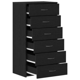 Berkfield Home Sideboard with 6 Drawers Black Oak 50x34x96 cm Engineered Wood - Size: 50 x 34 x 96 cm - thumbnail 5