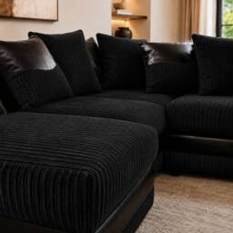 LUXURY LIFE Dino Left Hand Facing Fabric Cord Corner Sofa in Black - thumbnail 2