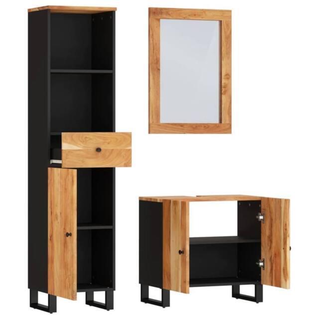 Berkfield Home Beautiful 3 Piece Bathroom Furniture Set Solid Wood Acacia in Brown