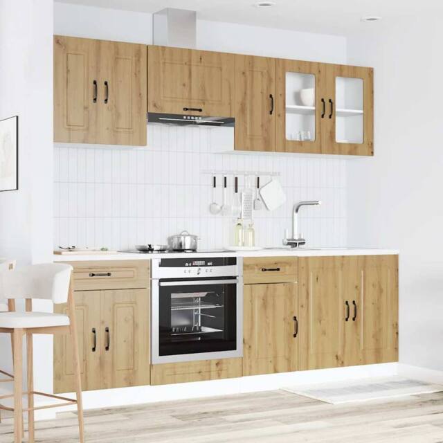 Berkfield Home Elegant 8 Piece Kitchen Cabinet Set Kalmar Artisan Oak Engineered Wood in Brown - image 1