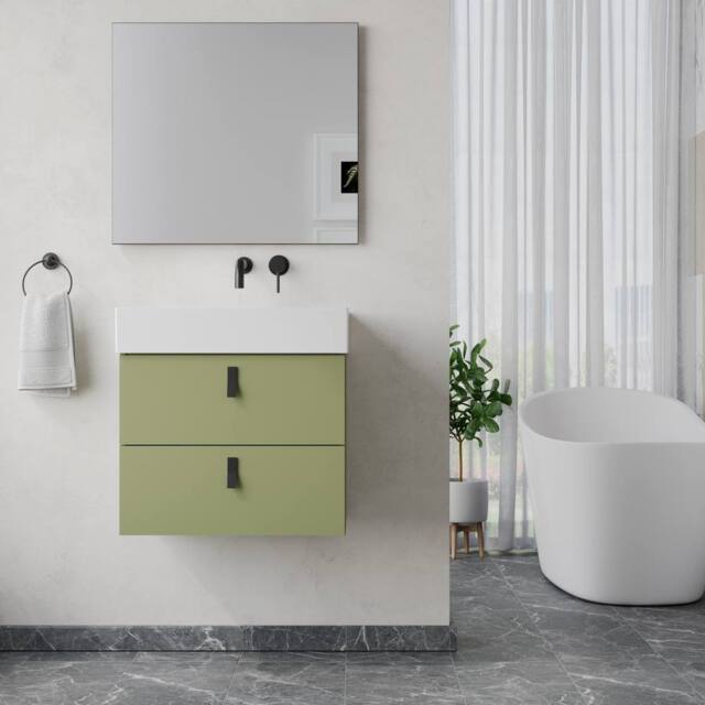Banyetti Invicta 600mm Wall Hung Vanity with Veneto No Tap Hole Basin - Sage Green - image 1
