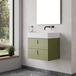 Banyetti Invicta 600mm Wall Hung Vanity with Veneto No Tap Hole Basin - Sage Green - thumbnail 3